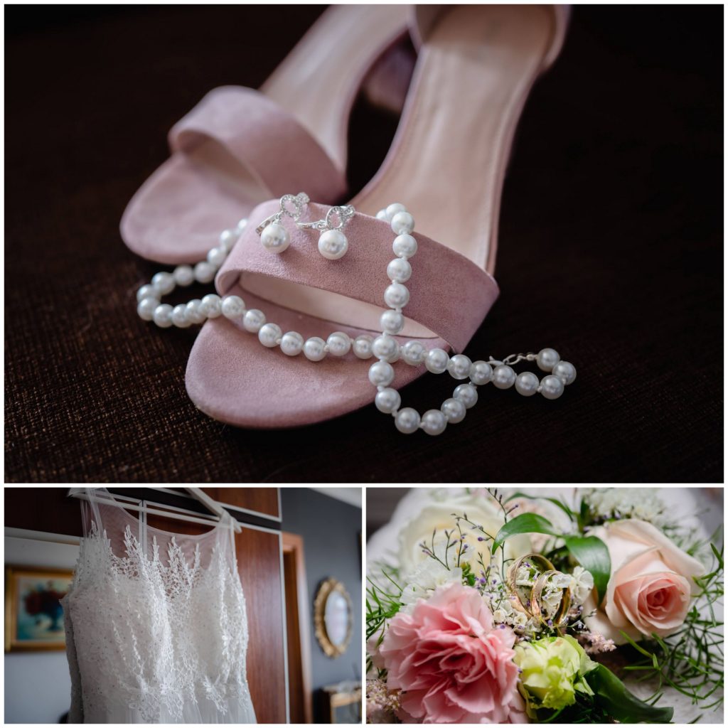 przygotowania, Sławno, fotograf na wesele, zdjęcia ślubne, Barbara Rompska,  dodatki, bukiet  ślubny, biżuteria, suknia ślubna, bukiet